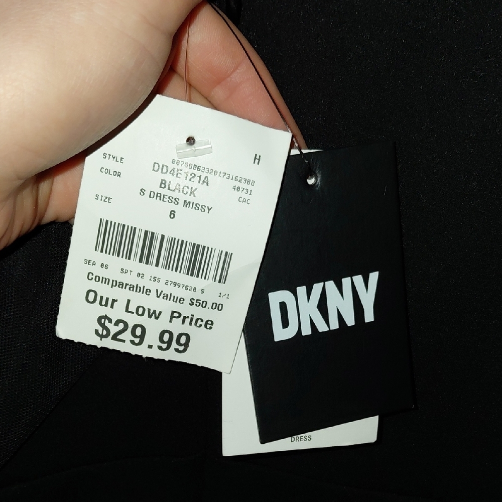 DKNY Black Long Sleeve Dress with Sheer Detail - Picture 3 of 3